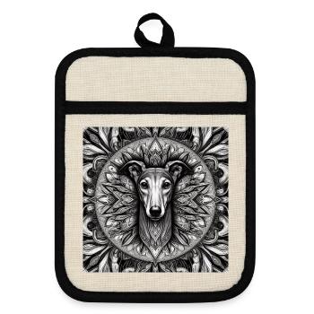 Greyhound Mandala - Pot holders with rubber back - linen/black  - Front