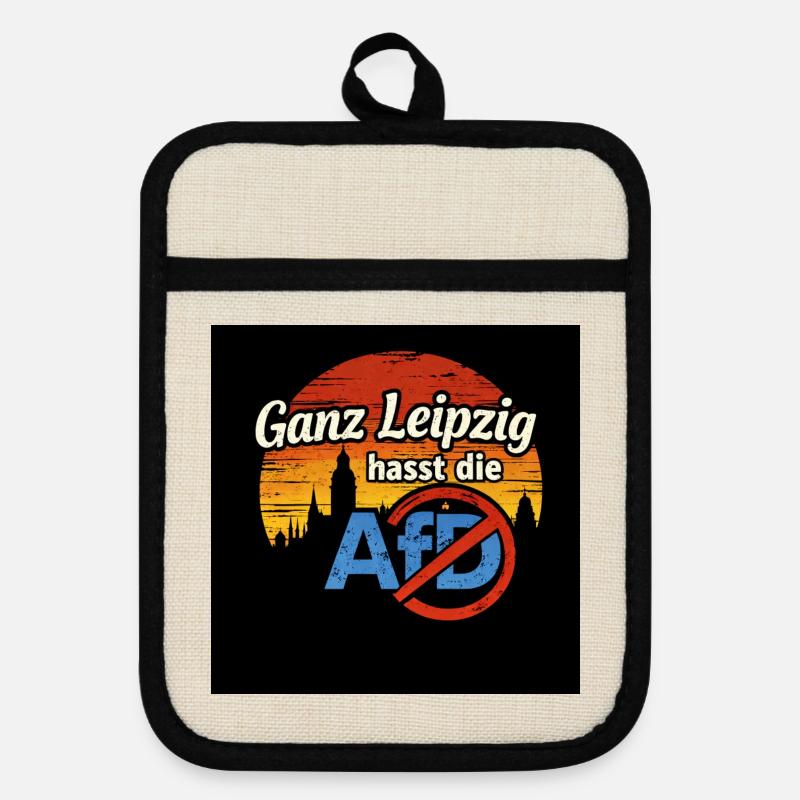 Toute Leipzig déteste l’AfD - Maniques avec dos en caoutchouc - lin/noir