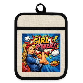Girl Power Comic Heroine - Pot holders with rubber back - linen/black  - Front