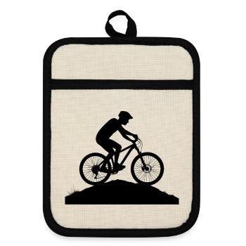 Mountain Adventure Mountain Bike Silhouette - Pot holders with rubber back - linen/black  - Front