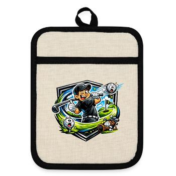 Golfer mit Happy Swing - Topflappen mit Gummirückseite - Leinen/Schwarz  - Vorne