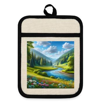 A beautiful spring hall - Pot holders with rubber back - linen/black  - Front