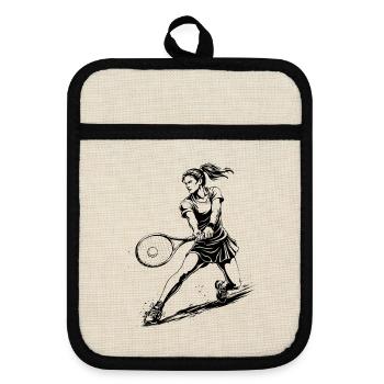 Tennis Player Action Illustration - Pot holders with rubber back - linen/black  - Front