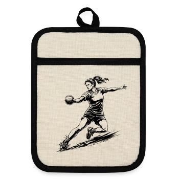 Illustration dynamique d’un joueur de handball - Maniques avec dos en caoutchouc - lin/noir  - Devant