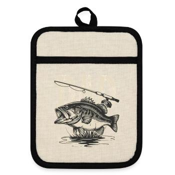 Vintage Bass Fish Illustration - Pot holders with rubber back - linen/black  - Front