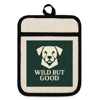 Wild But Good Dog Design - Pot holders with rubber back - linen/black  - Front