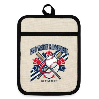 Red White Baseball All Star Spirit - Pot holders with rubber back - linen/black  - Front