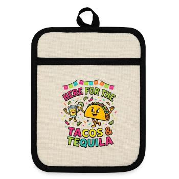 Here for Tacos Tequila Fiesta - Pot holders with rubber back - linen/black  - Front