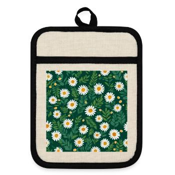 Fleurs de marguerite - Maniques avec dos en caoutchouc - lin/noir  - Devant
