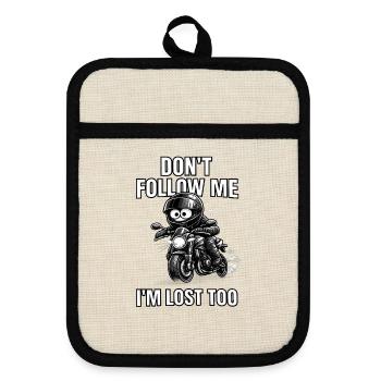 I'm Lost Motorcycle Caricature - Pot holders with rubber back - linen/black  - Front