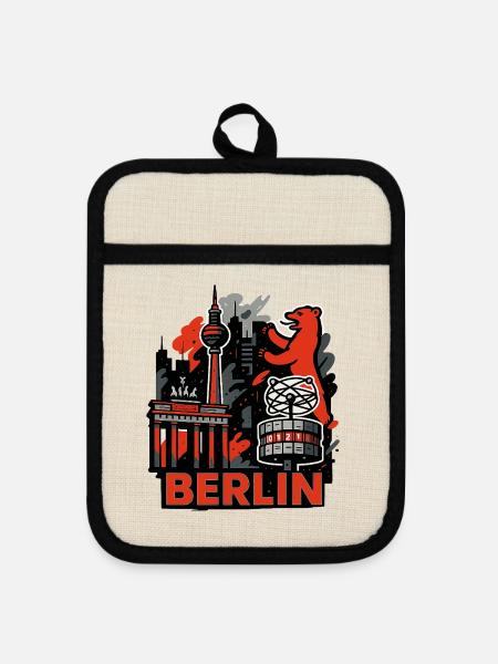 Berlin Skyline Bär - Topflappen mit Gummirückseite - Leinen/Schwarz