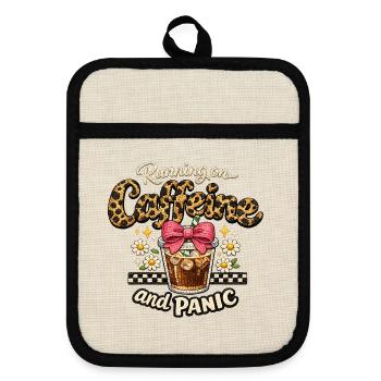 Coffee Panic Leopard Look - Pot holders with rubber back - linen/black  - Front