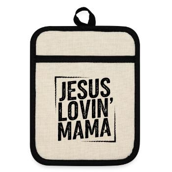 Mère aimante Jésus Maman amoureuse Jésus Fête des Mères - Maniques avec dos en caoutchouc - lin/noir  - Devant