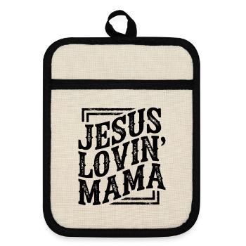 Mère aimante Jésus Maman amoureuse Jésus Fête des Mères - Maniques avec dos en caoutchouc - lin/noir  - Devant