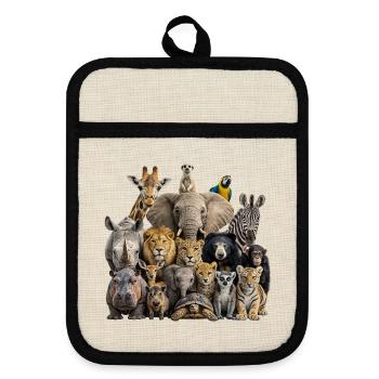 Animal gathering - Pot holders with rubber back - linen/black  - Front