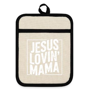 Jesus Liebende Mama Motiv Glaube Kirche Gott - Topflappen mit Gummirückseite - Leinen/Schwarz  - Vorne