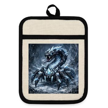 Kristalldrache im Eissturm - Pot holders with rubber back - linen/black  - Front