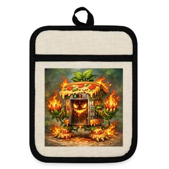 Pizza-Feuerofen Monster - Topflappen mit Gummirückseite - Leinen/Schwarz  - Vorne