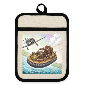 Poursuite fluviale en bateau à air steampunk - Maniques avec dos en caoutchouc - lin/noir  - Devant