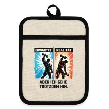 Gym Humor Fitness Geschenk lustig Spruch Training - Topflappen mit Gummirückseite - Leinen/Schwarz  - Vorne