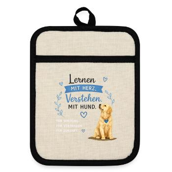 Lernen mit Herz, Verstehen mit Hund - Topflappen mit Gummirückseite - Leinen/Schwarz  - Vorne