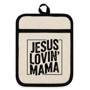 Mère aimante Jésus Maman amoureuse Jésus Fête des Mères - Maniques avec dos en caoutchouc - lin/noir  - Devant