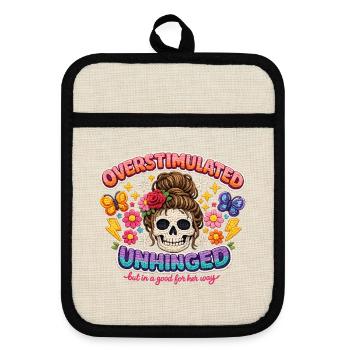 Overstimulated Unhinged Patch Skull - Pot holders with rubber back - linen/black  - Front