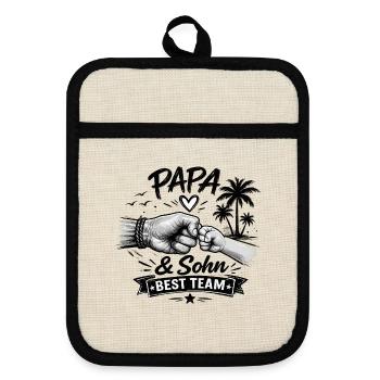 Papa & Sohn Best Team Shirt - Topflappen mit Gummirückseite - Leinen/Schwarz  - Vorne