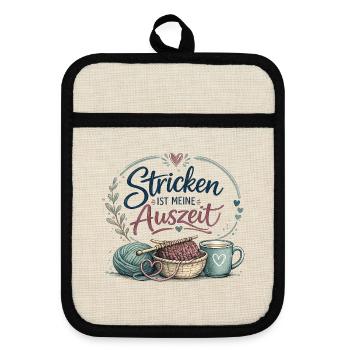 Stricken ist meine Auszeit - Topflappen mit Gummirückseite - Leinen/Schwarz  - Vorne