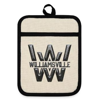 Williamsville WV Metal Text Logo - Pot holders with rubber back - linen/black  - Front