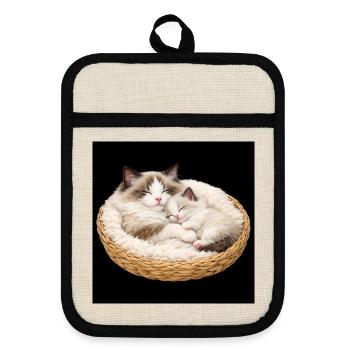 Mom cat and her kitten sleep together - Pot holders with rubber back - linen/black  - Front