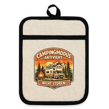 CAMPINGMODUS AKTIVIERT - NICHT STÖREN - Topflappen mit Gummirückseite - Leinen/Schwarz  - Vorne