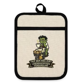 Zombie mit Kaffee auf dem Einkaufsweg - Topflappen mit Gummirückseite - Leinen/Schwarz  - Vorne