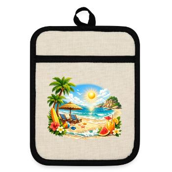 Summer Vibes Tropical Beach Sunset Design - Topflappen mit Gummirückseite - Leinen/Schwarz  - Vorne