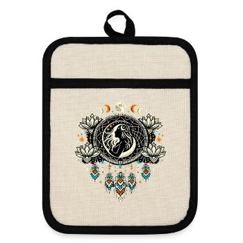 Moon Goddess Mandala Dream Catcher - Pot holders with rubber back - linen/black  - Front