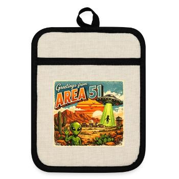 Area 51 Retro Postcard - Pot holders with rubber back - linen/black  - Front