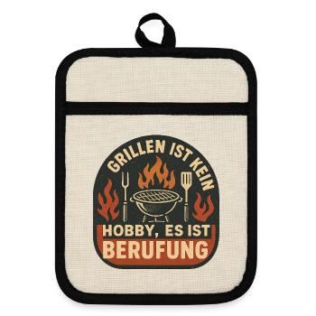 Grillen ist Berufung Patch - Topflappen mit Gummirückseite - Leinen/Schwarz  - Vorne