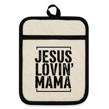 Jesus loving mother Jesus loving mom Mother's Day - Pot holders with rubber back - linen/black  - Front