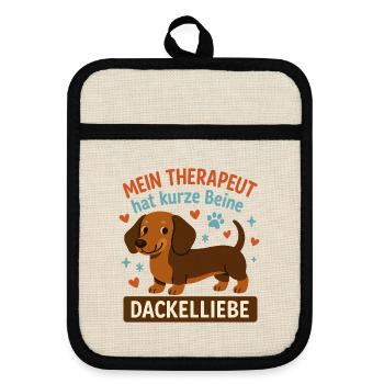 Dackelliebe Therapie mit kurzem Bein - Topflappen mit Gummirückseite - Leinen/Schwarz  - Vorne