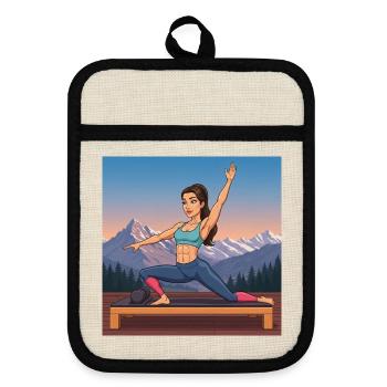 GIDAGI Fitness-Cartoons-Sammlung - Topflappen mit Gummirückseite - Leinen/Schwarz  - Vorne