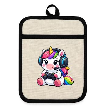 T-shirt licorne de jeu mignon Gamer Rainbow - Maniques avec dos en caoutchouc - lin/noir  - Devant