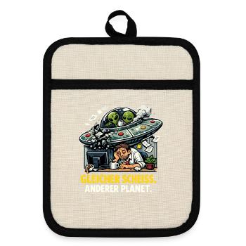 Alien Büro Humor Shirt – Anderer Planet - Topflappen mit Gummirückseite - Leinen/Schwarz  - Vorne