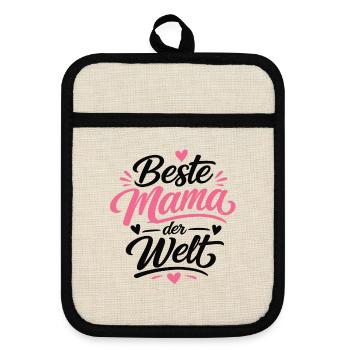 Beste Mama der Welt - Topflappen mit Gummirückseite - Leinen/Schwarz  - Vorne