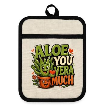 Aloe You Vera Much – Funny Aloe Vera - Pot holders with rubber back - linen/black  - Front