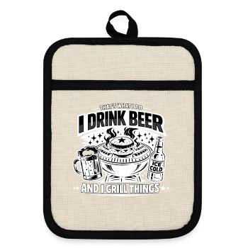 Je bois de la bière et je fais des barbecues bizarres, papa - Maniques avec dos en caoutchouc - lin/noir  - Devant