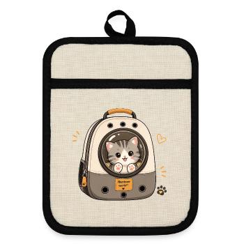Katzenabenteuer im Rucksack - Topflappen mit Gummirückseite - Leinen/Schwarz  - Vorne