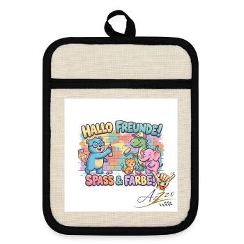 Hallo Freunde Spass und Farbe - Topflappen mit Gummirückseite - Leinen/Schwarz  - Vorne