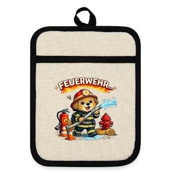 Feuerwehr Hund Cartoon Trupp - Topflappen mit Gummirückseite - Leinen/Schwarz  - Vorne