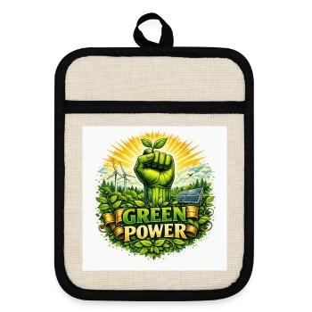green power - Pot holders with rubber back - linen/black  - Front