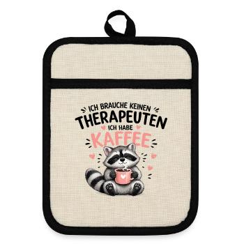 Kaffee Kuschelraccoon mit Herz - Topflappen mit Gummirückseite - Leinen/Schwarz  - Vorne